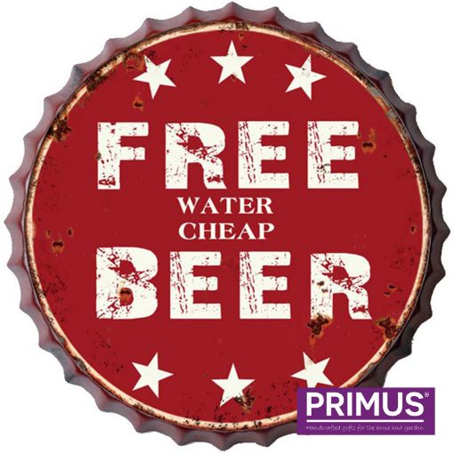 Picture of Primus "Free Water, Cheap Beer" Metal Bottle Top Plaque