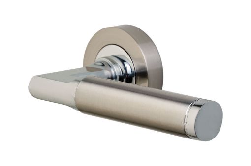 Picture of Perry 118mm Vision Auriga Designer Lever Handles On 52mm Round Rose Polished Chrome/Satin Nickel