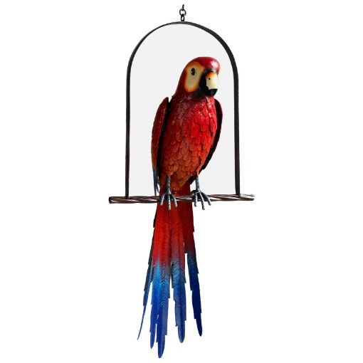 Picture of Primus Metal Scarlet Macaw Parrot on Perch