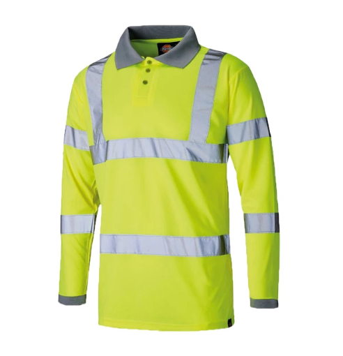 Picture of Dickies Hi-Vis Polo Long Sleeve Shirt - Yellow