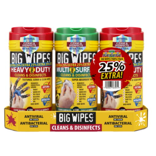 Picture of Big Wipes Heavy Duty Antibacterial Triple Pack Cleaning Wipes