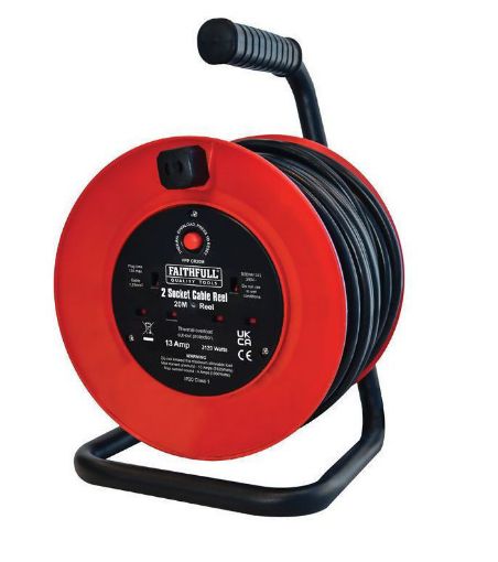 Picture of Faithfull 240v Open Reel Cable Reel 20m - 13 Amp With 2 Socket