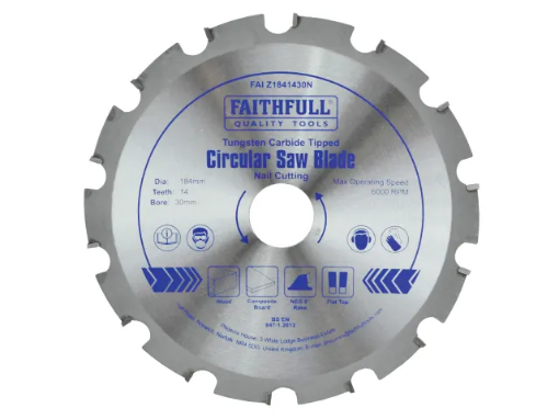 Picture of Faithfull TCT Circular Saw Blade Nail Cutting 184 x 30mm x 14T NEG