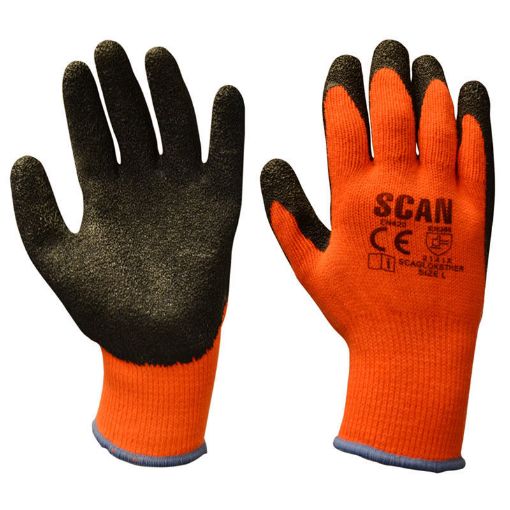 Picture of Scan Knitshell Thermal Latex Coated Gloves - Orange (Size 9 / Large), 3 Pairs
