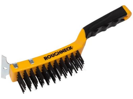 Picture of Roughneck Carbon Steel Wire Brush Soft Grip with Scraper 300mm (12in) - 4 Row