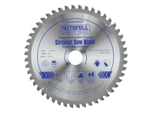 Picture of Faithfull TCT Circular Saw Blade Triple Chip Ground 216 x 30mm x 48T NEG