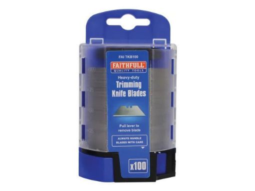 Picture of Faithfull Heavy-Duty Trimming Knife Blades in safe storage dispenser (Box of 100)
