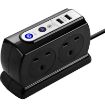 Picture of Masterplug 4 Socket, 2m Compact Surge Protected Extension Lead with USB Charger - Black