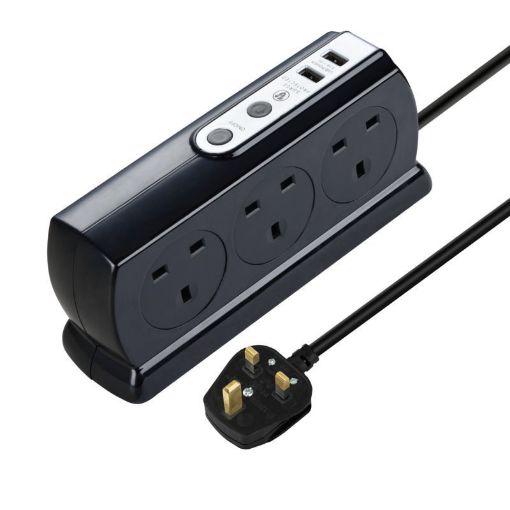 Picture of Masterplug 6 Socket 2m Surge Protected 2x USB Extension Lead - Black
