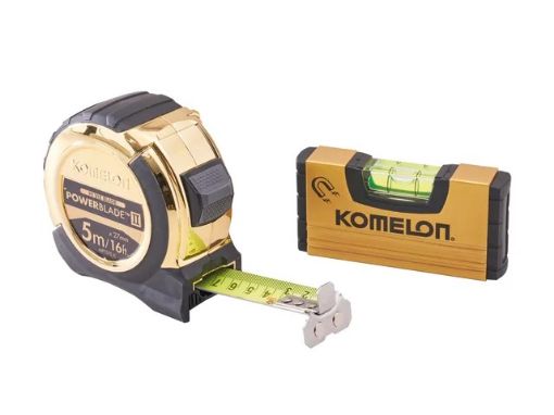 Picture of Komelon 5m (16ft) Gold PowerBlade II Tape with Gold Mini Level