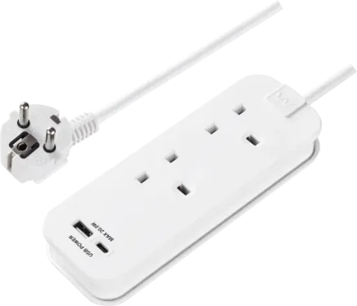 Picture of Masterplug Compact Travel Extension Lead EU Plug/UK socket -  White