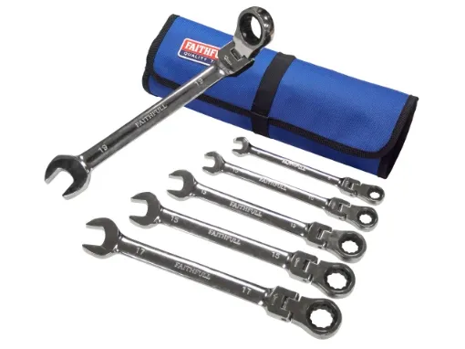 Picture of Faithfull 6 Piece Ratchet Combination Spanner Set in Tool Roll