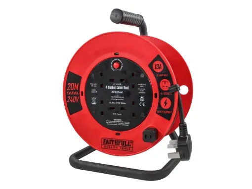 Picture of Faithfull Open Cable Reel 240V 20m 13A 4 Socket (1.25mm Cable)