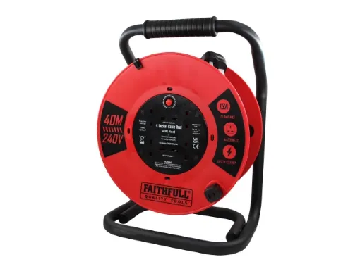 Picture of Faithfull Open Cable Reel 240V 40m 13A 4 Socket (1.25mm Cable)